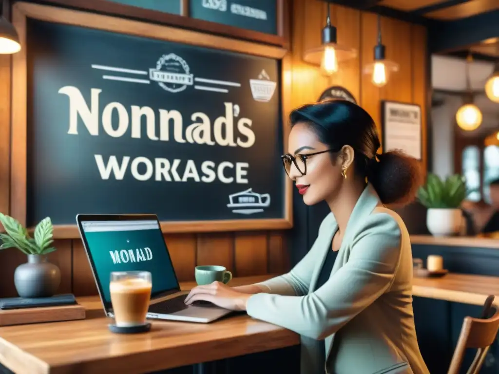 Un acogedor café vintage donde nómadas digitales trabajan juntos en plataformas trabajo freelance