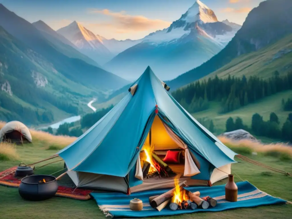 Acogedor campamento nómada en el valle de montaña