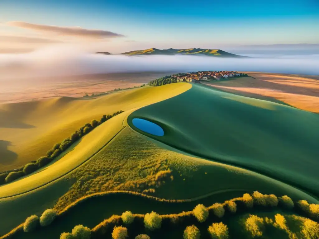 Fotografía aérea de tribus nómadas en las estepas doradas con drone vintage