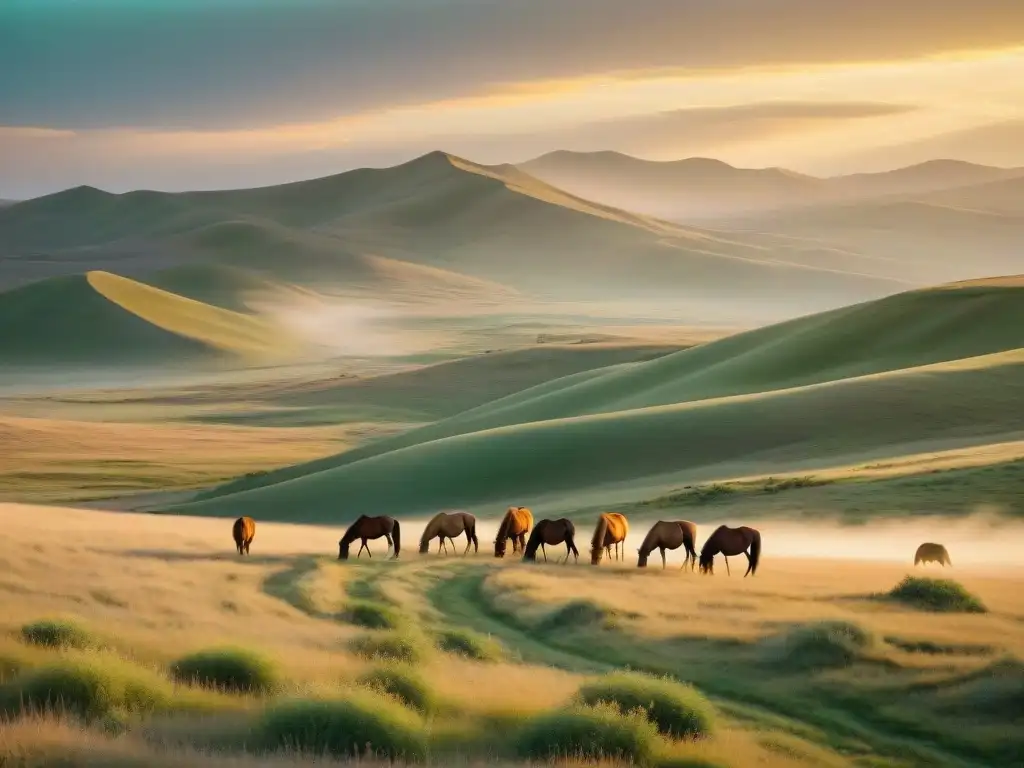 Un amanecer colorido sobre la estepa, destacando la armonía con la naturaleza