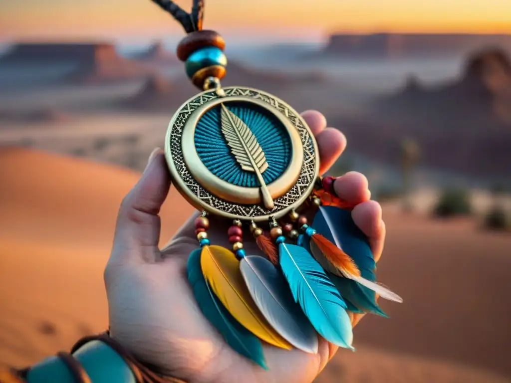 Amuleto protector de culturas nómadas en el desierto al atardecer