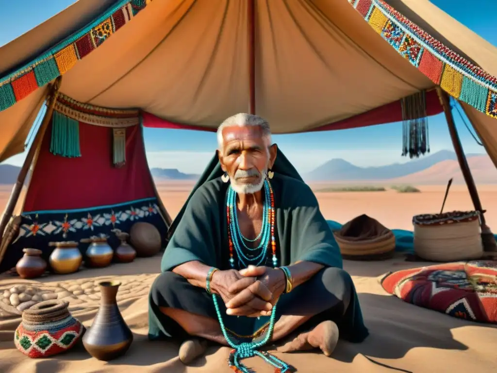 Anciano nómada hilando abalorios: historia y cultura en el desierto estrellado