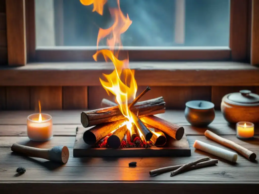 Antigua caja de herramientas para técnicas de encendido de fuego en superficie de madera desgastada, iluminada por un rayo de sol