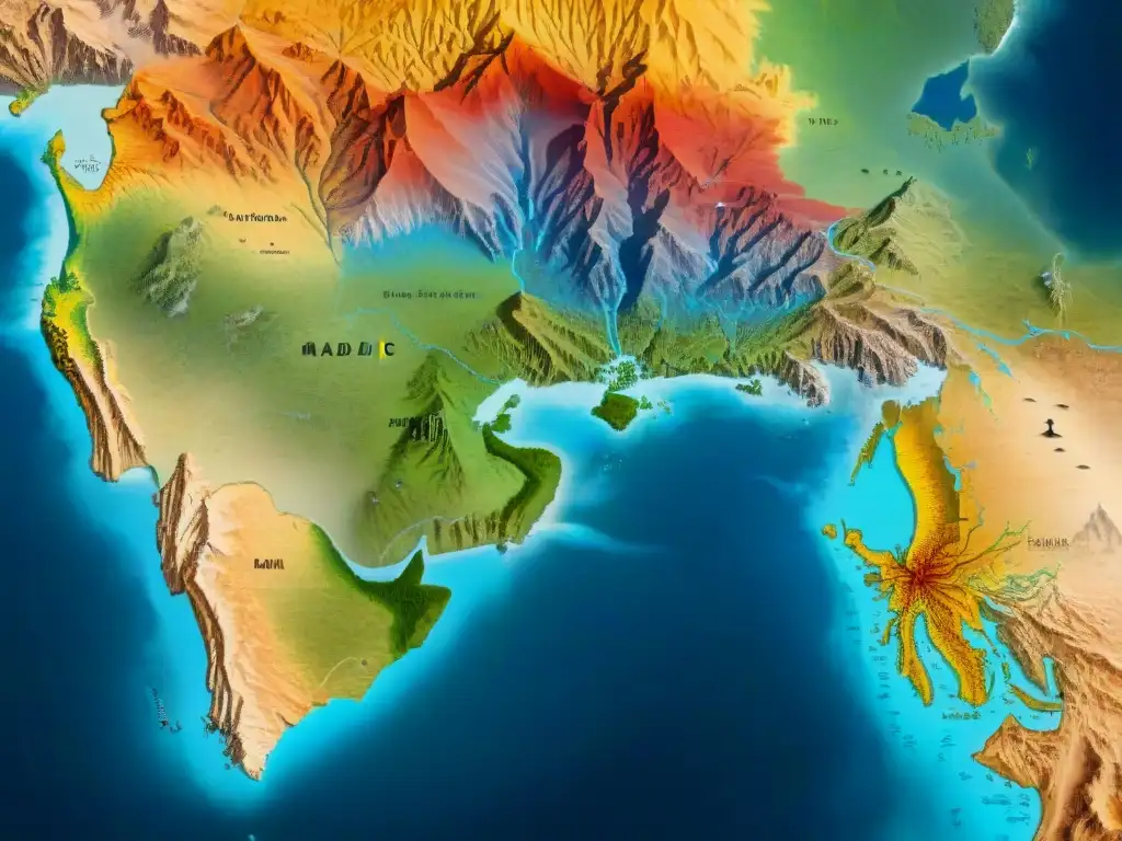 Un antiguo mapa detallado que muestra la administración de territorios por tribus nómadas, con paisajes diversos y rutas estratégicas