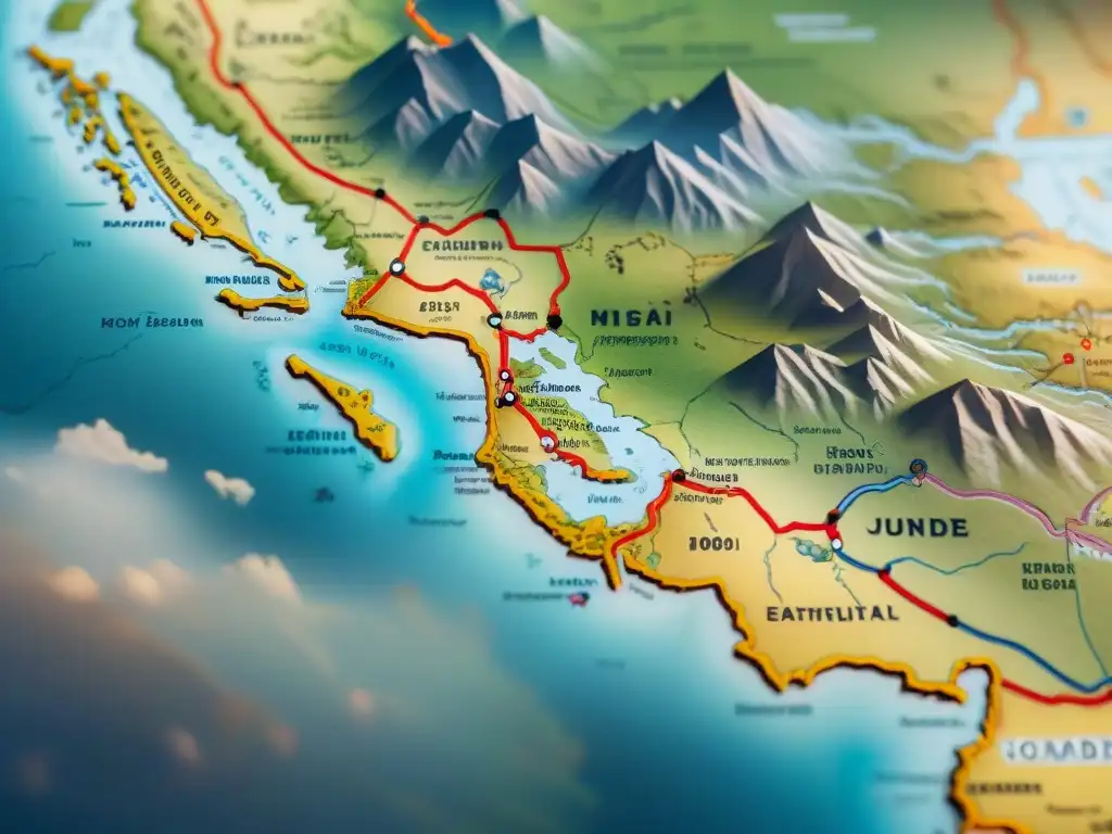 Antiguo mapa detallado de migración de tribus nómadas, desde estepas hacia centros urbanos