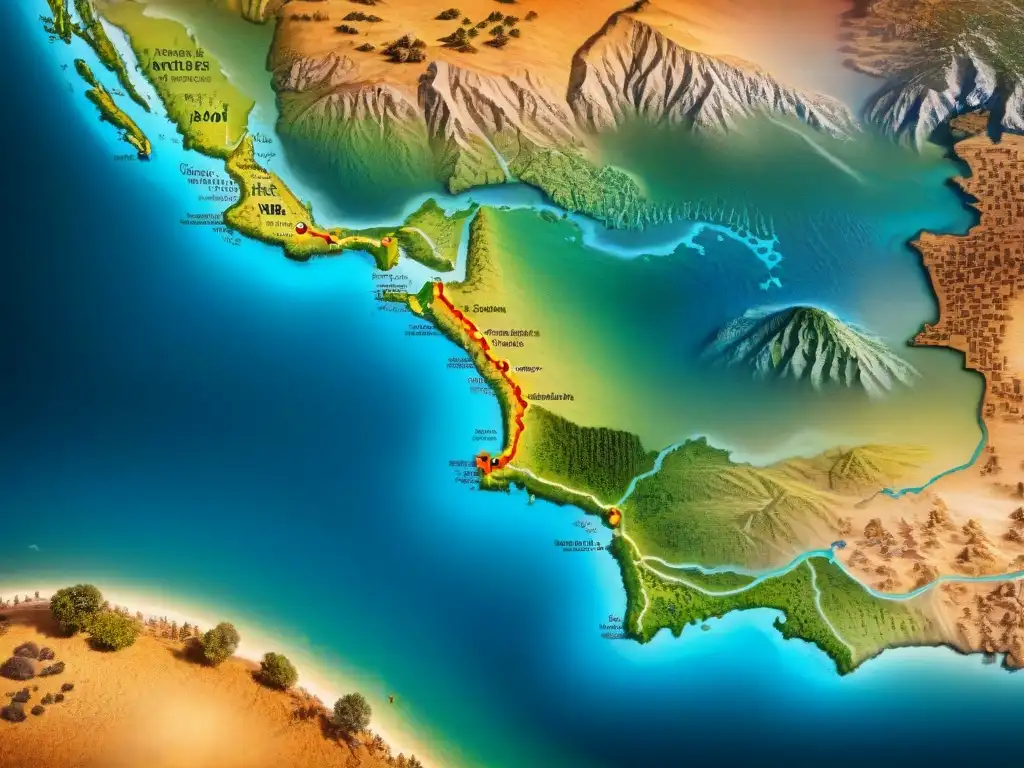 Un antiguo mapa detallado muestra las rutas de migración de tribus nómadas, enriqueciendo civilizaciones con intercambios culturales