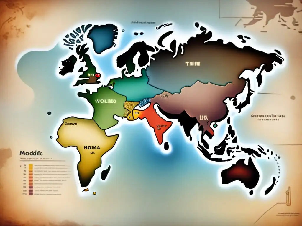 Un antiguo mapa detallado de rutas migratorias de tribus nómadas con tecnologías olvidadas