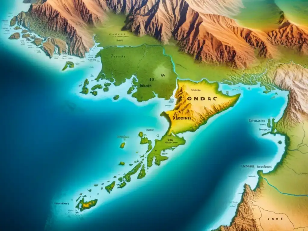 Un antiguo mapa detallado con territorios de tribus nómadas y rutas comerciales, desgastado por el tiempo