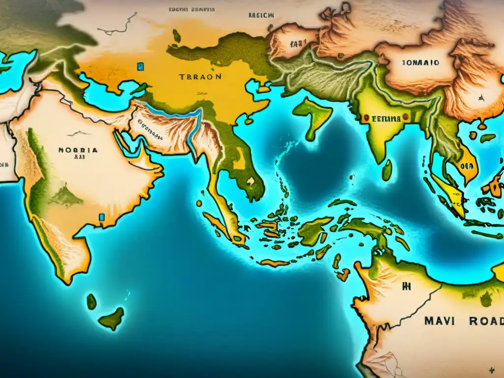 Un antiguo mapa detallado que muestra los territorios diversos de las tribus nómadas en la Ruta de la Seda