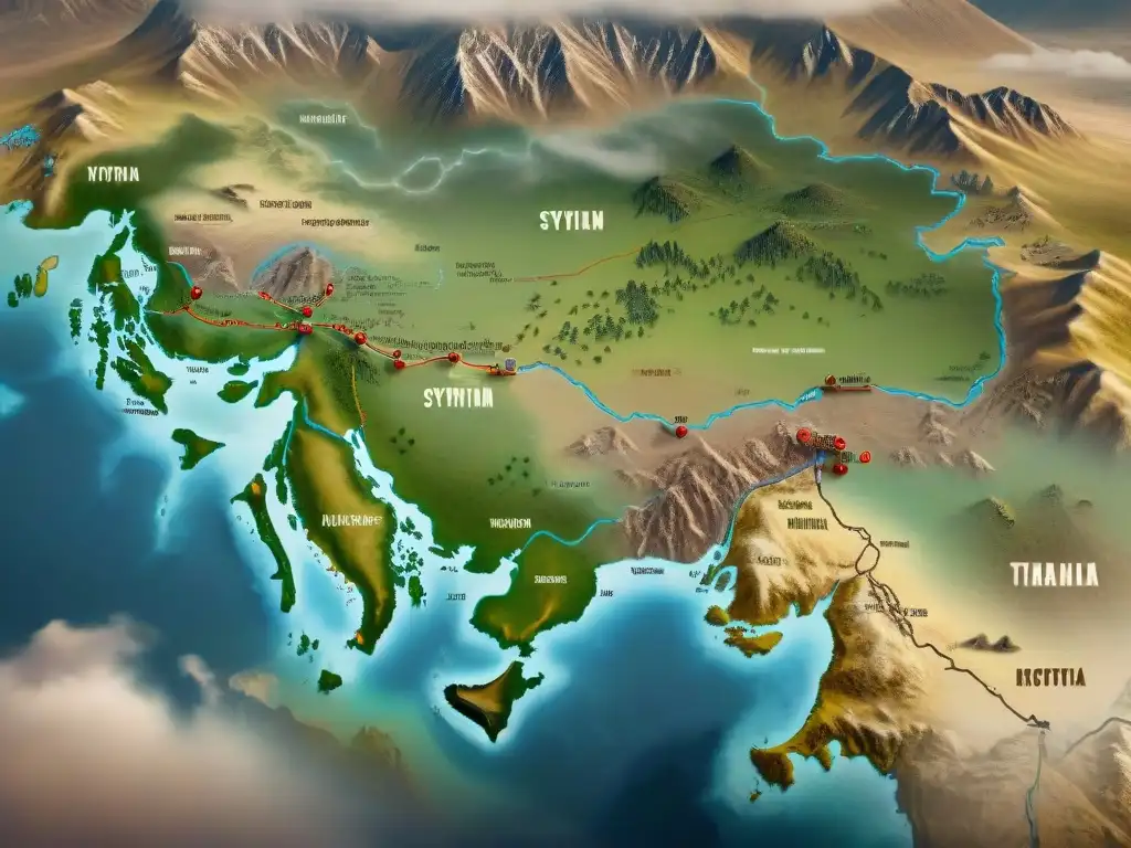 Un antiguo mapa detallado de los territorios escitas con tonos sepia y caligrafía ornamental, mostrando la historia tribus nómadas escitas