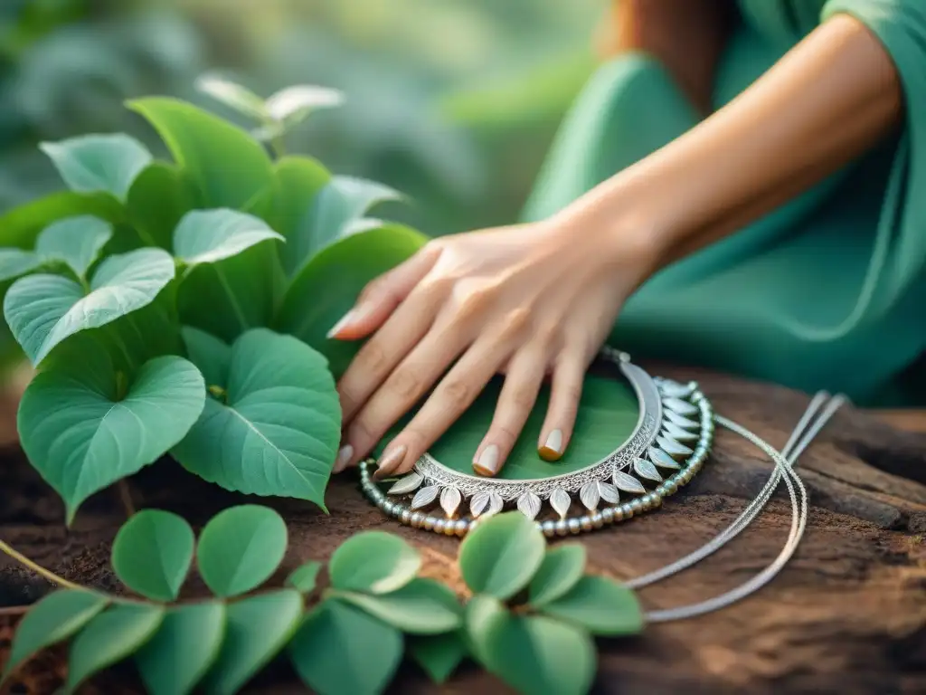 Un artesano nómada crea una joyería con influencia de la naturaleza, entre hojas verdes y luz dorada