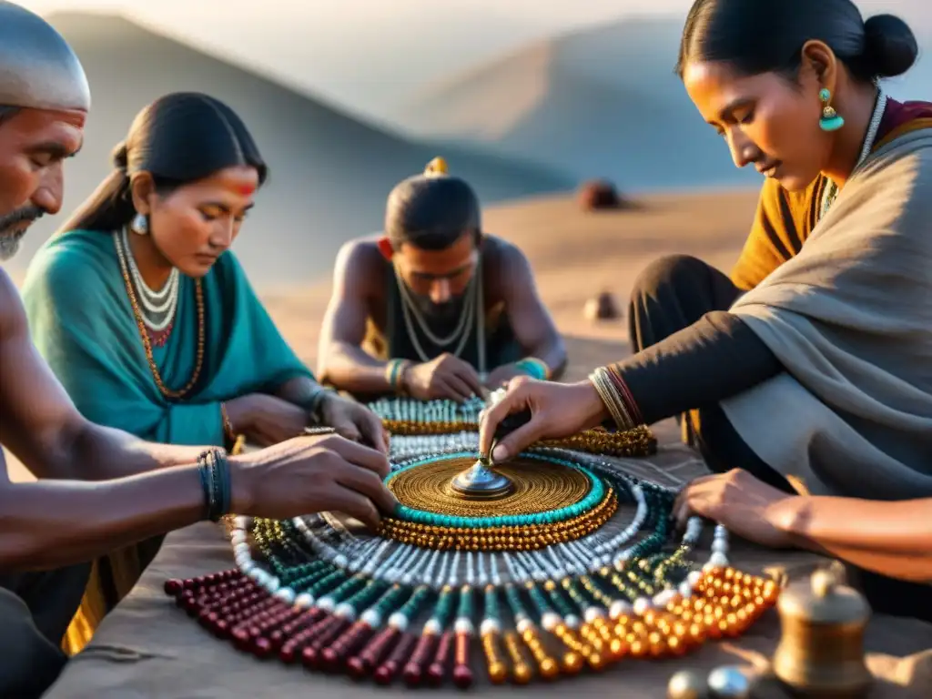 Artesanos nómadas crean joyas bajo el sol en las estepas, mostrando tradición y destreza en ornamentación en tribus nómadas