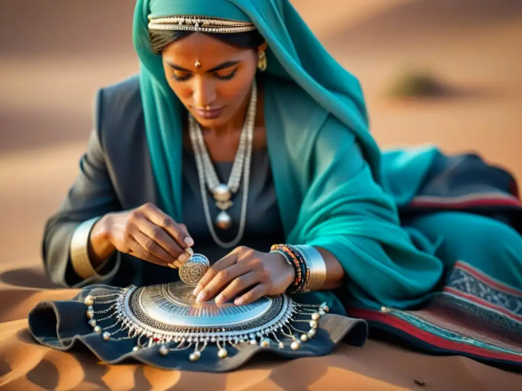 Artesanos tuareg crean joyería en desierto, reflejando la tradición y la artesanía del Arte de la ornamentación en tribus nómadas