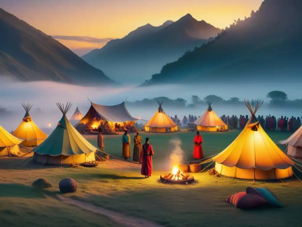 Atardecer en campamento de tribus nómadas: preparación e inmersión cultural en actividades tradicionales alrededor de fogatas