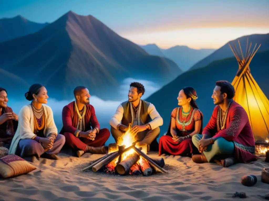 Banda sonora de tribus nómadas modernos cantando alrededor de una fogata bajo un cielo estrellado