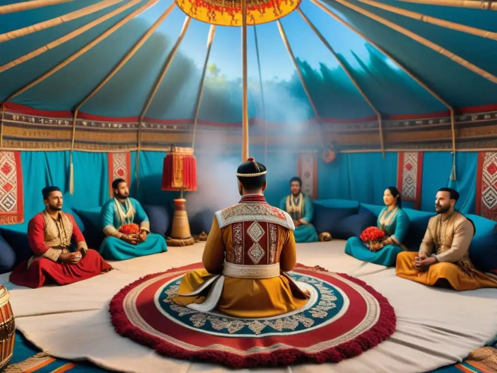 Emotiva boda nómada en llanuras doradas: escena detallada en 8k Una boda tradicional de tribus nómadas llena de color, alegría y riqueza cultural