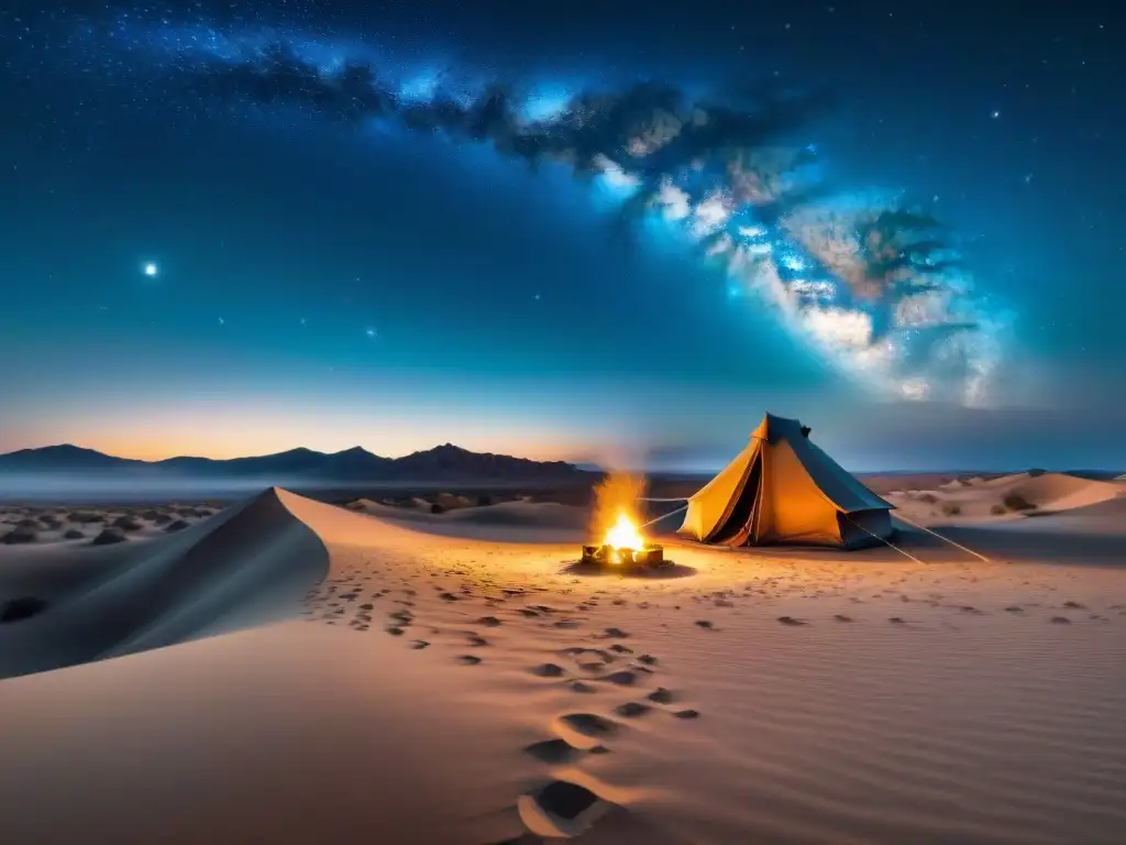 Campamento nómada en desierto estrellado, evocando maravillas de la astronomía en cultura nómada