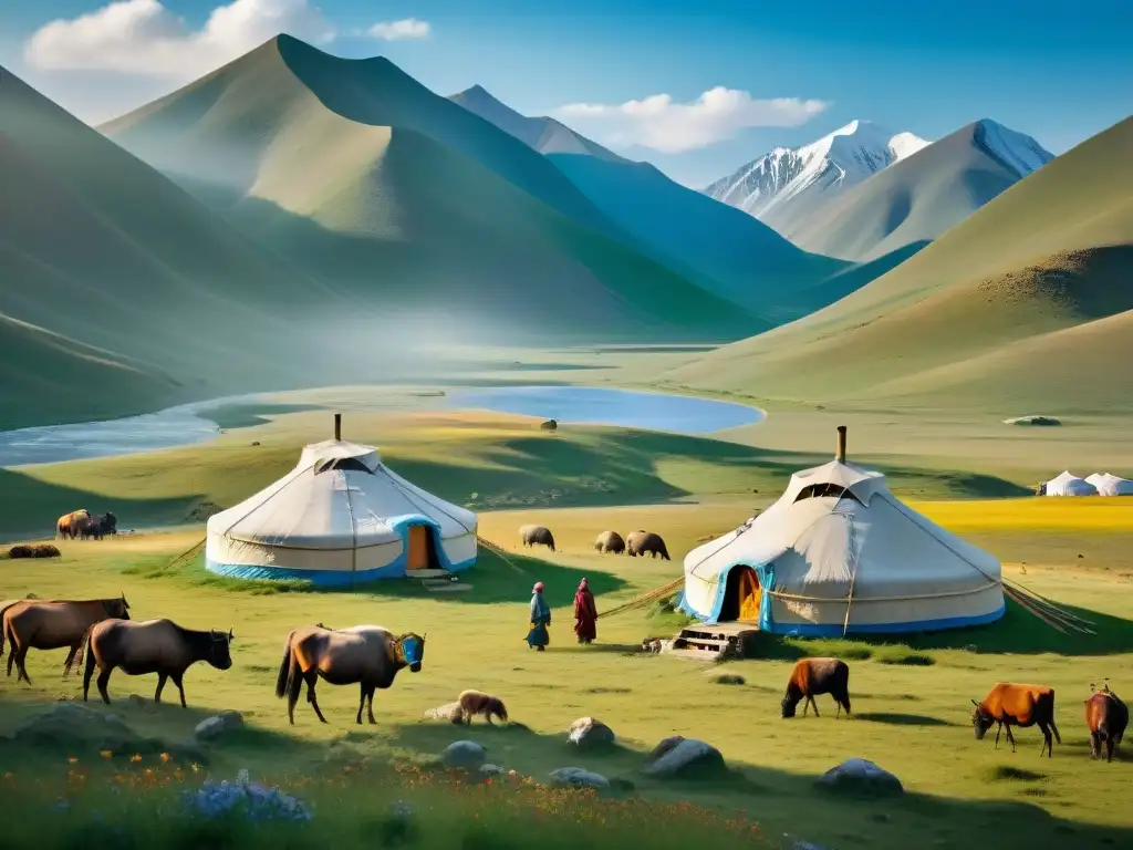 Un campamento de yurtas tradicionales en Mongolia, donde prácticas nómadas en la modernidad se fusionan con la naturaleza