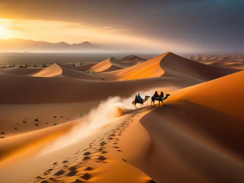 Una caravana de nómadas Tuareg atraviesa el desierto del Sahara con sus patrones migratorios, bajo el sol abrasador