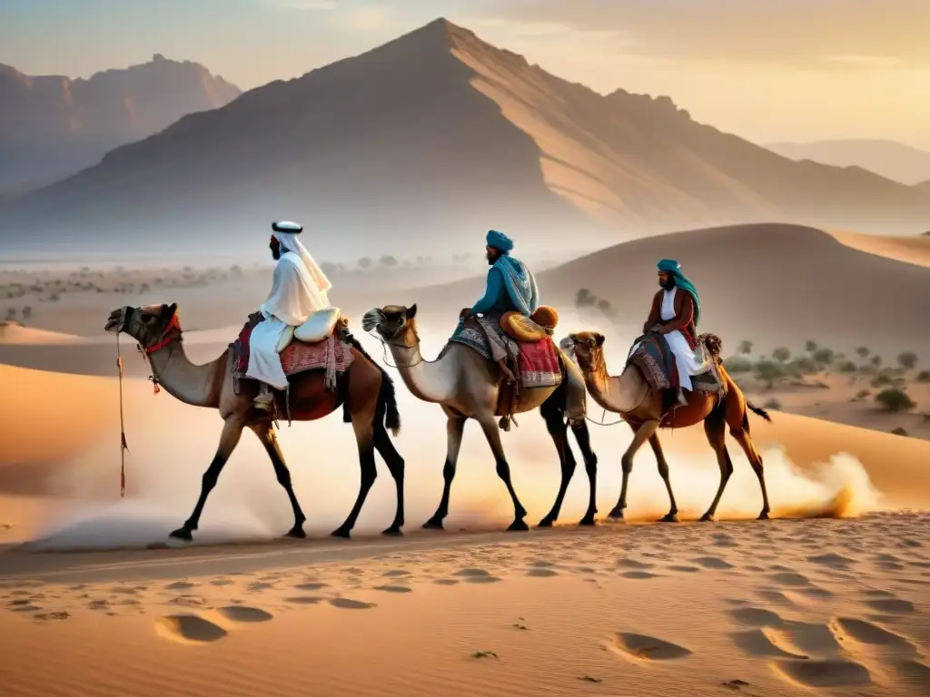 Caravana de tribus nómadas, legado de historia y cultura en desierto al atardecer