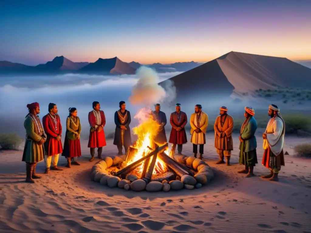 Celebraciones tradicionales de tribus nómadas alrededor de una fogata en el desierto estrellado