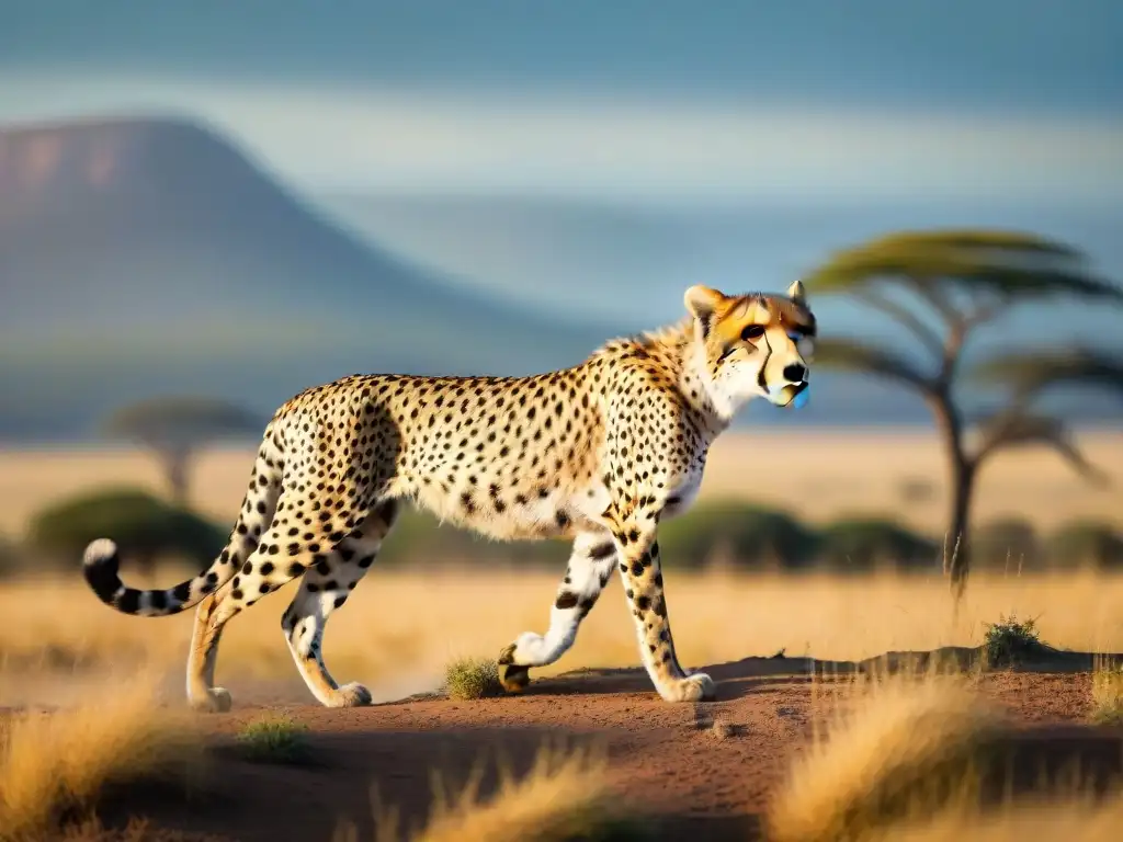 Cheetah majestuoso en plena carrera en la sabana africana