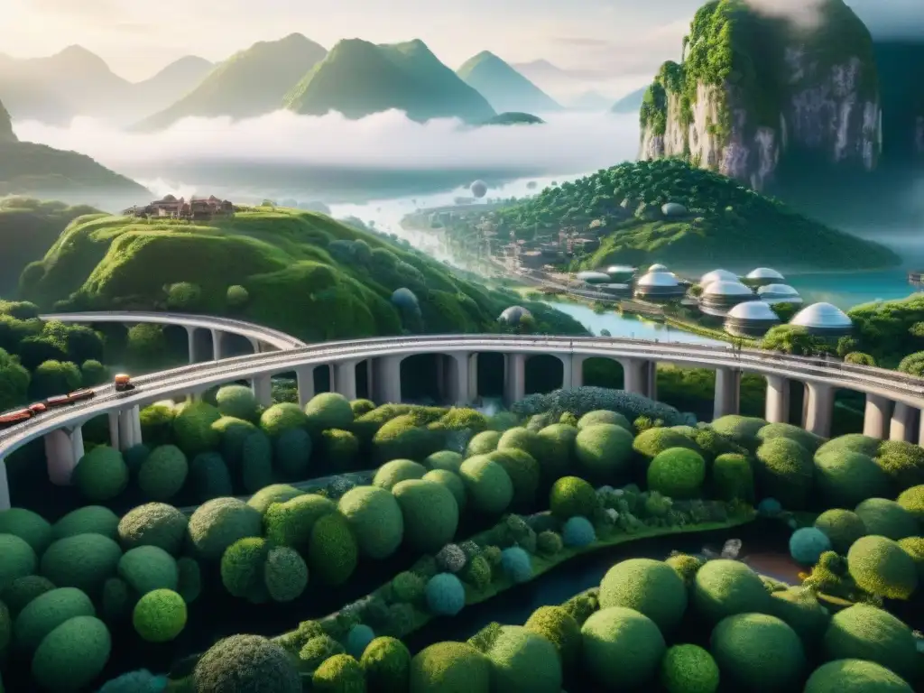 Una ciudad nómada futurista con arquitectura diseño espacios vida vibrantes y naturaleza exuberante