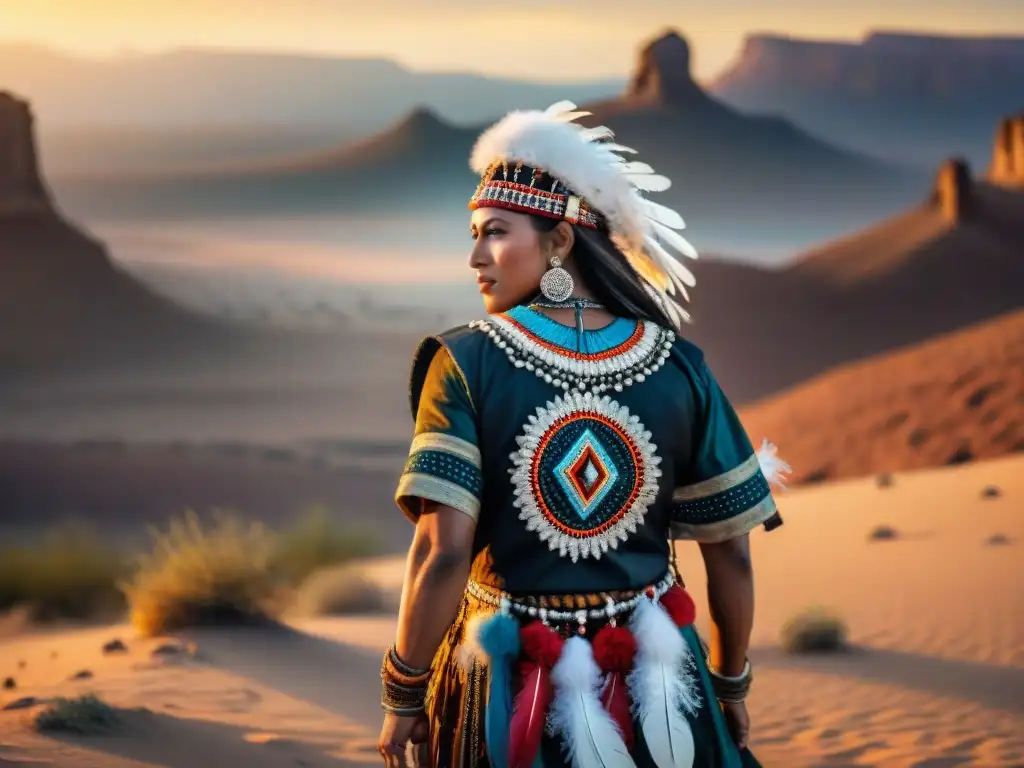 Danza del águila tribus nómadas realizando un baile ancestral al atardecer en el desierto