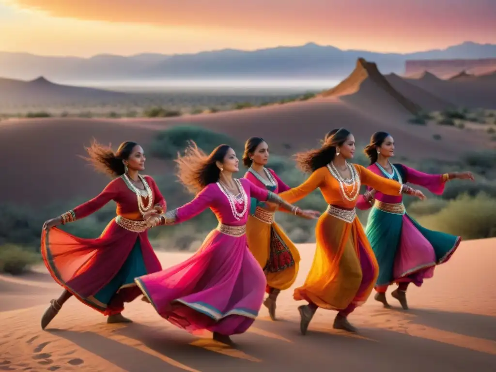 Danzas nómadas expresan espiritualidad en desierto al atardecer