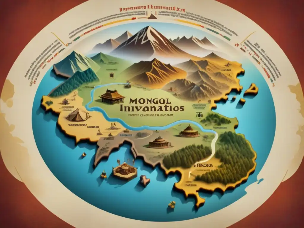 Detallado mapa vintage de la organización social de las tribus mongoles, con innovaciones administrativas tribus nómadas