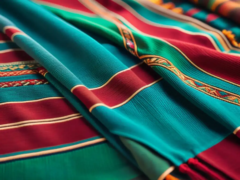 Detalle vibrante de diseño textil nómada con psicología de colores y símbolos tradicionales