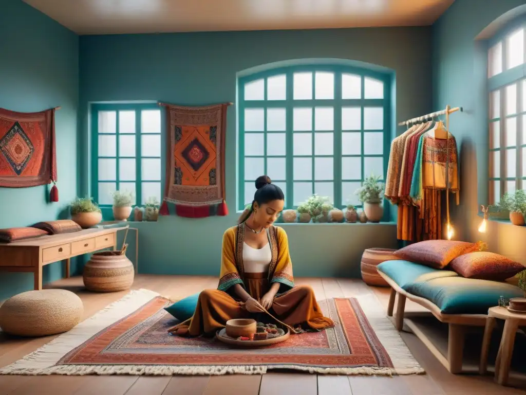 Diseñador nómada fusiona tradición y modernidad en 8K Un diseñador de moda nómada contemporánea se inspira en tradiciones al bordar diseños intrincados en prendas