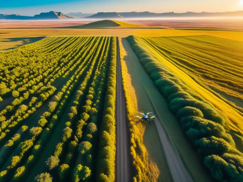 Un drone vintage en la estepa dorada captura tribus nómadas a caballo al atardecer