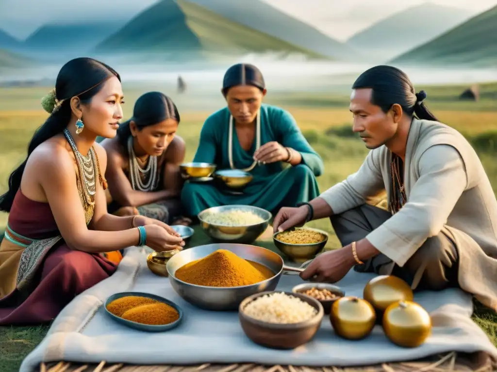 Una emotiva celebración ritual de una tribu nómada en las estepas, destacando la importancia de la alimentación en su cultura