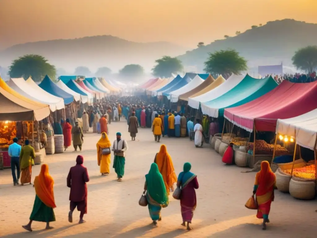 Encuentros culturales entre nómadas sedentarios en bullicioso mercado del Pushkar Fair, India