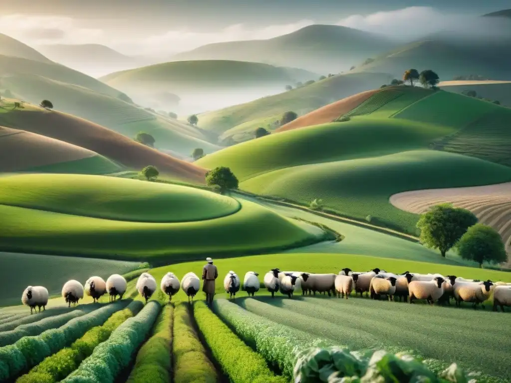 Escena de pastoreo tradicional en armonía con ecosistemas