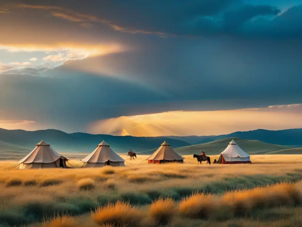 Espectacular paisaje de estepa con tribus nómadas en armonía con la naturaleza