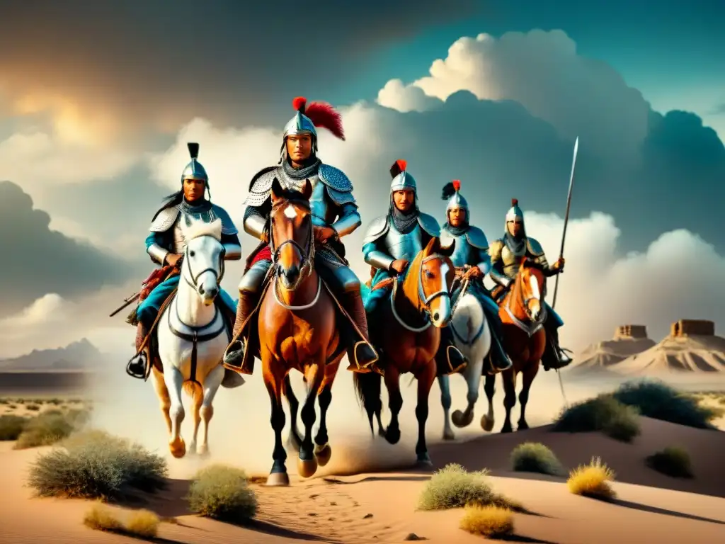 Alianzas estratégicas entre guerreros nómadas en el desierto Estrategias de alianzas tribales nómadas en ilustración épica de guerreros en caballo