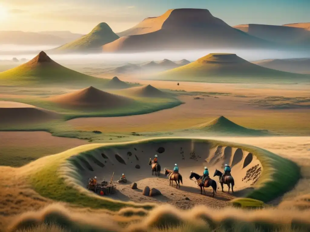 Excavación arqueológica en estepas: descubrimientos ancestrales Excavación arqueológica en estepas, impacto ambiental de tribus nómadas a caballo