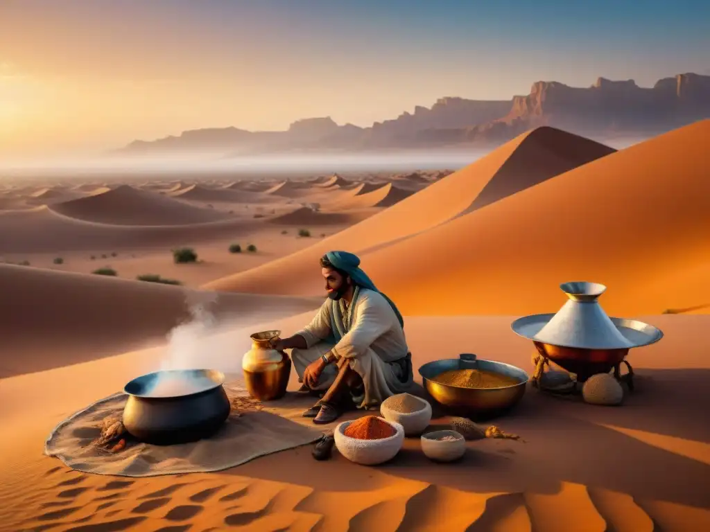 Un experto nómada Tuareg muestra sus técnicas de cocina tradicional en el desierto del Sahara