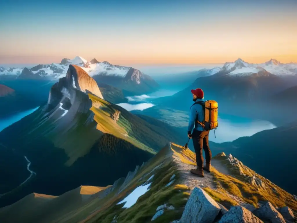 Un explorador en lo alto de una montaña, conectado con los mejores satélites telefónicos en aventuras extremas