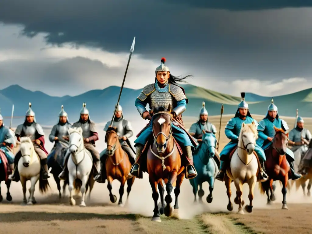 Genghis Khan lidera la Conquista de los Mongoles análisis sobre su caballo en llanuras épicas