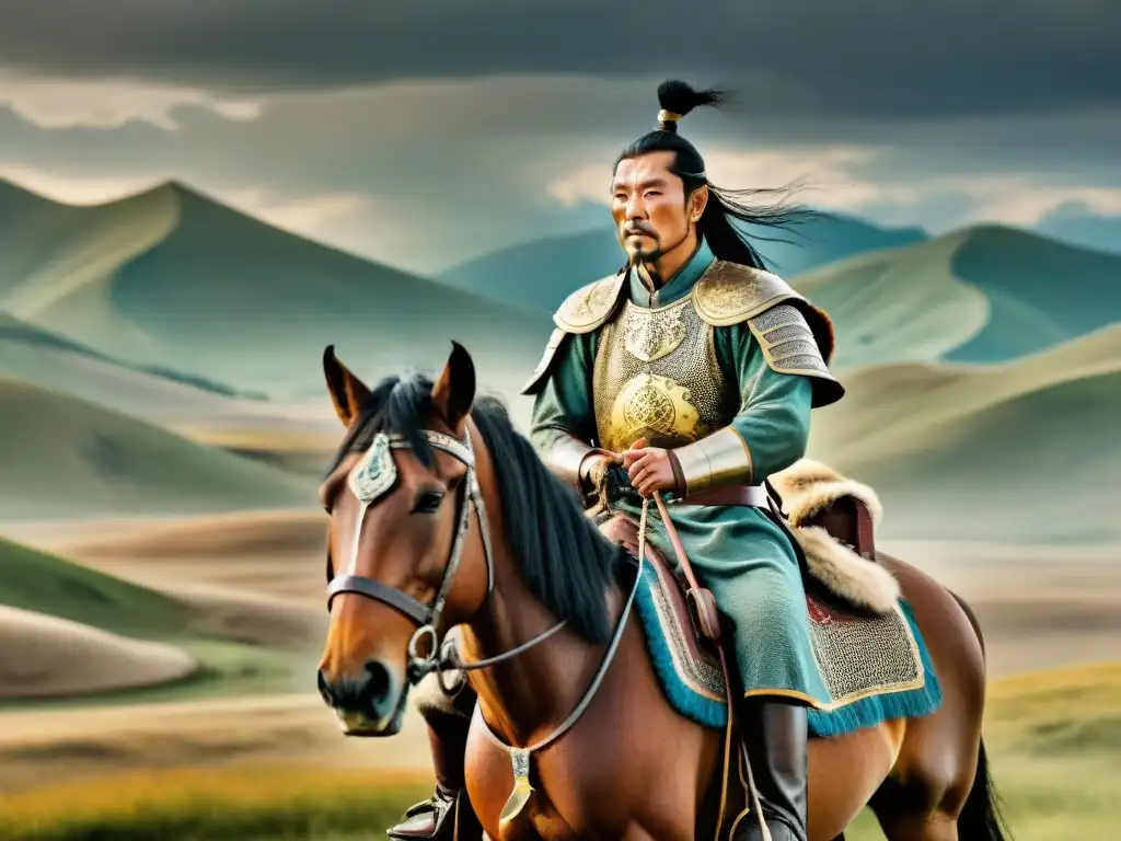 Genghis Khan lidera estrategias militares tribus nómadas en las estepas mongolas