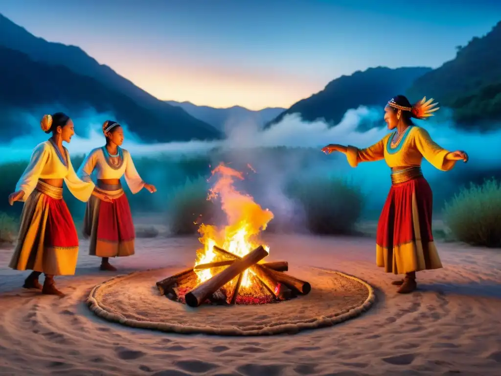 Un grupo de bailarines nómadas danzando alrededor de una fogata, expresando historias de tribus a través de sus movimientos