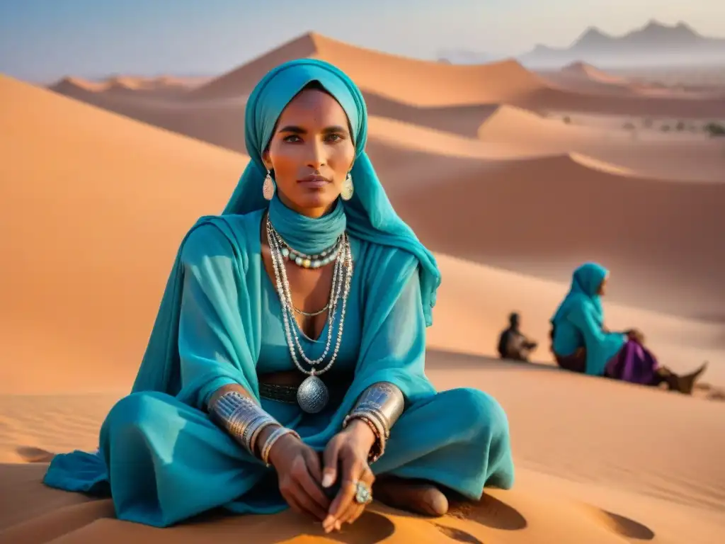 Un grupo de Mujeres en tribus nómadas supervivencia escuchando a la matriarca sabia en el desierto del Sahara