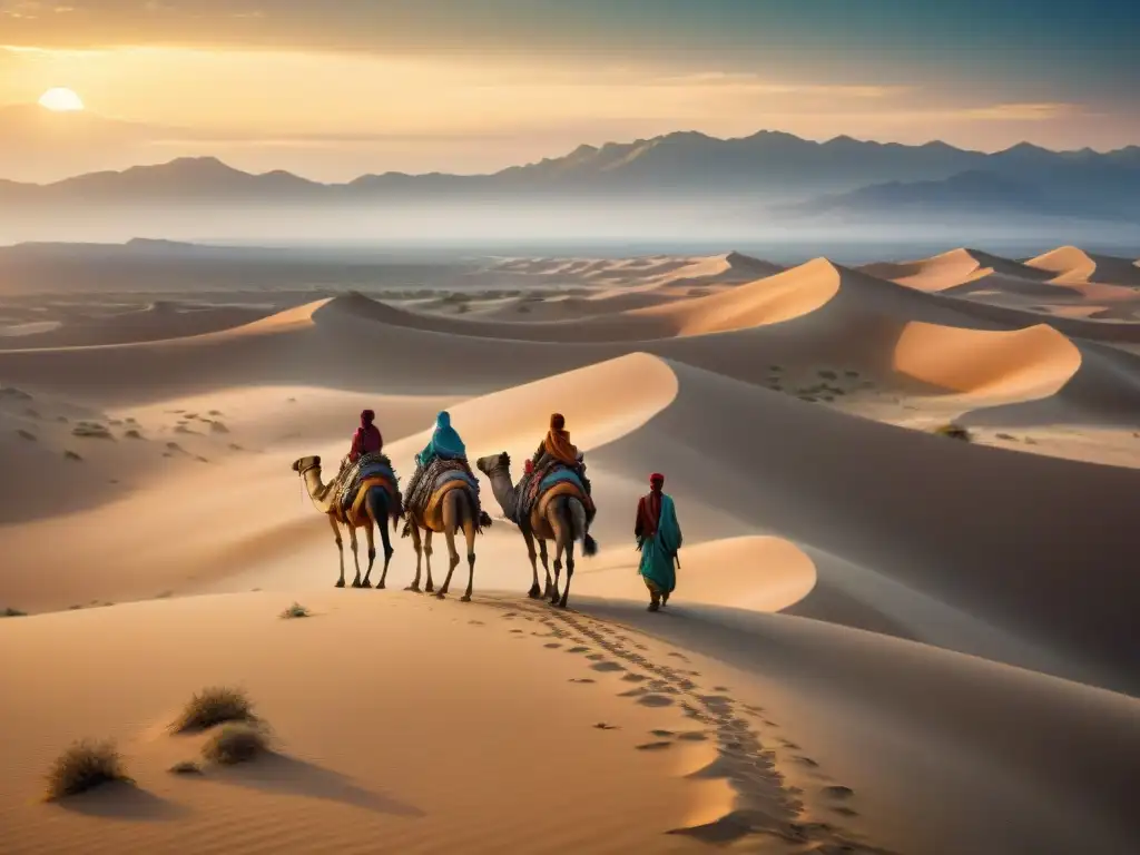 Un grupo de nómadas en el desierto, transmitiendo sabiduría y conexión con la naturaleza