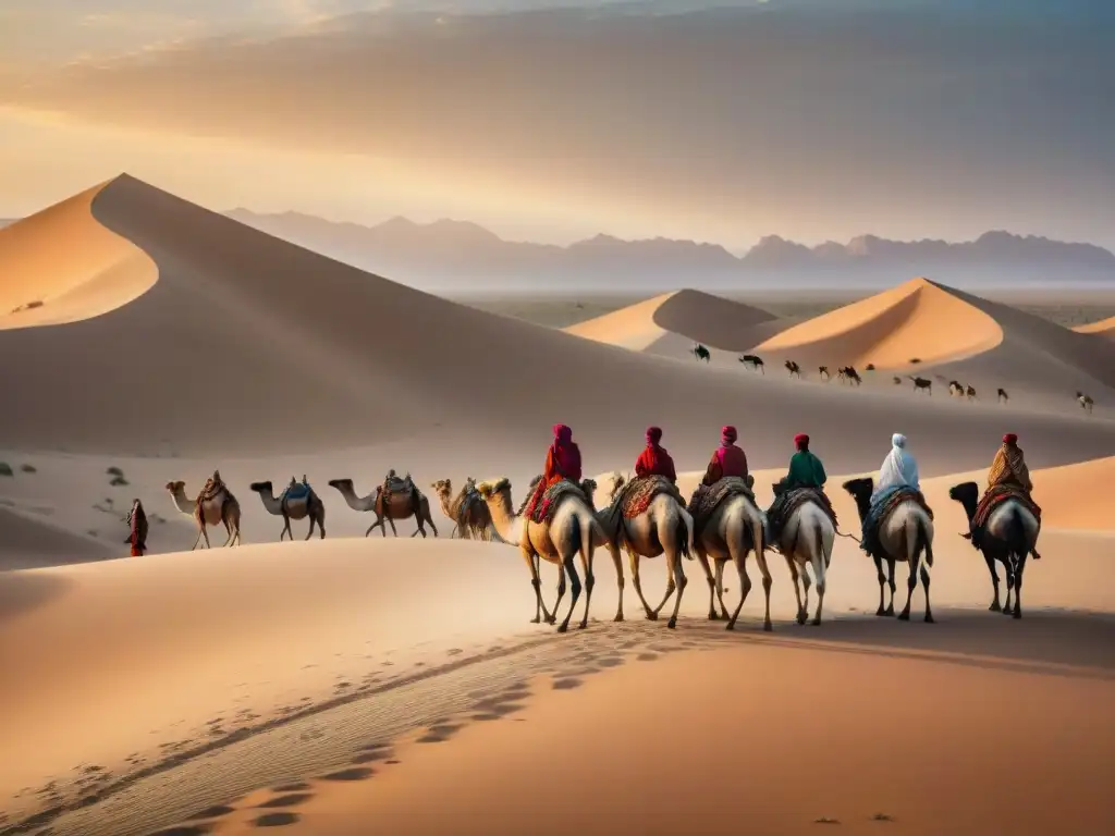 Resiliencia en el desierto: nómadas guiando su rebaño Un grupo de pastores nómadas guía su ganado en un desierto árido, mostrando la impactante belleza y resistencia en la desertificación