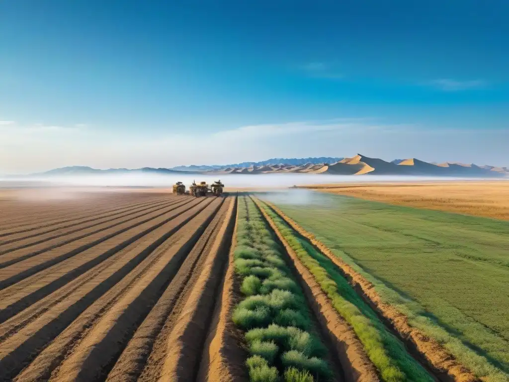 Hermoso paisaje estepario con técnicas de prevención erosión suelo