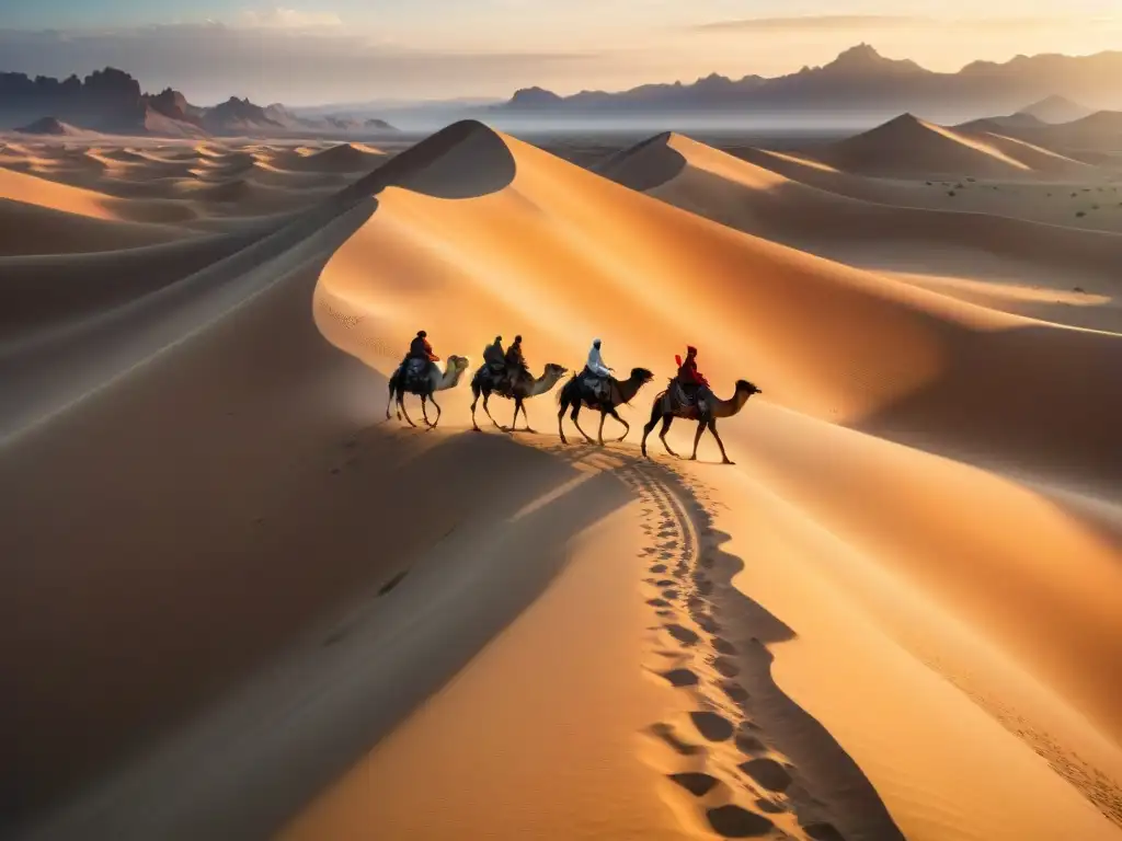 Historia y cultura de tribus nómadas en un desierto dorado al atardecer