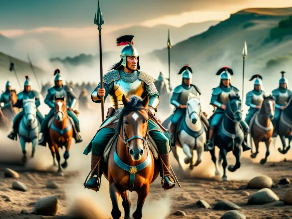 Batalla épica: Guerreros nómadas seléucidas en lucha por el imperio Épica ilustración vintage de la historia de los selyúcidas nómadas en intensa batalla por el poder